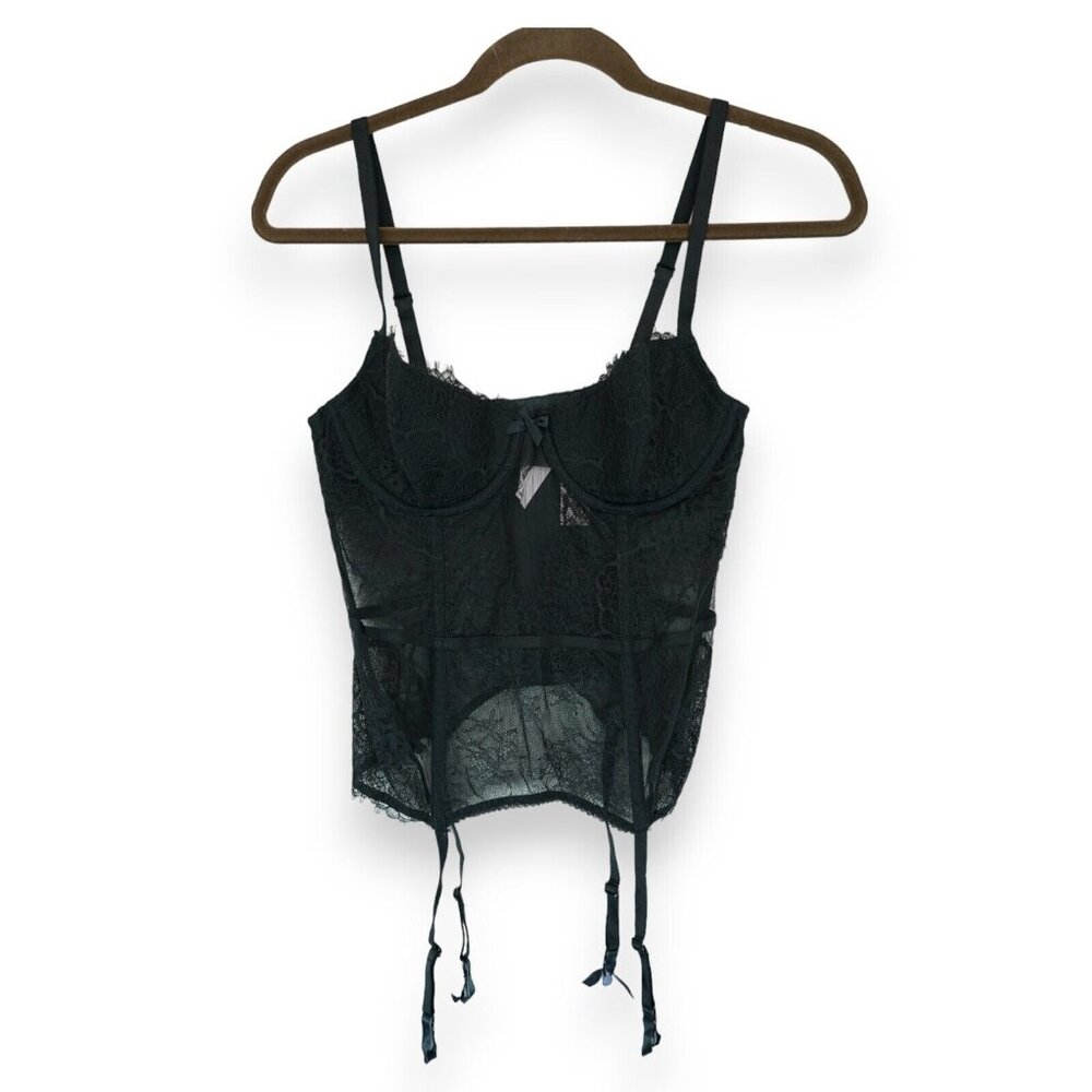 NWT Victoria’s Secret‎ Black Floral Lace Corset One Piece Top Size 36C